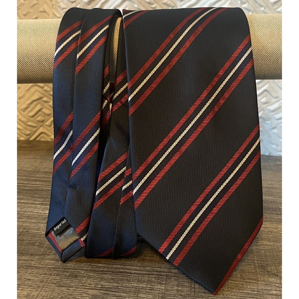 Platinum by Phatties Mens‎ Navy Red White Diagonal Striped Necktie 57in